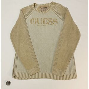 GUESS Vintage Cream Slim Fit Embroidered Knit Sweater - Size M